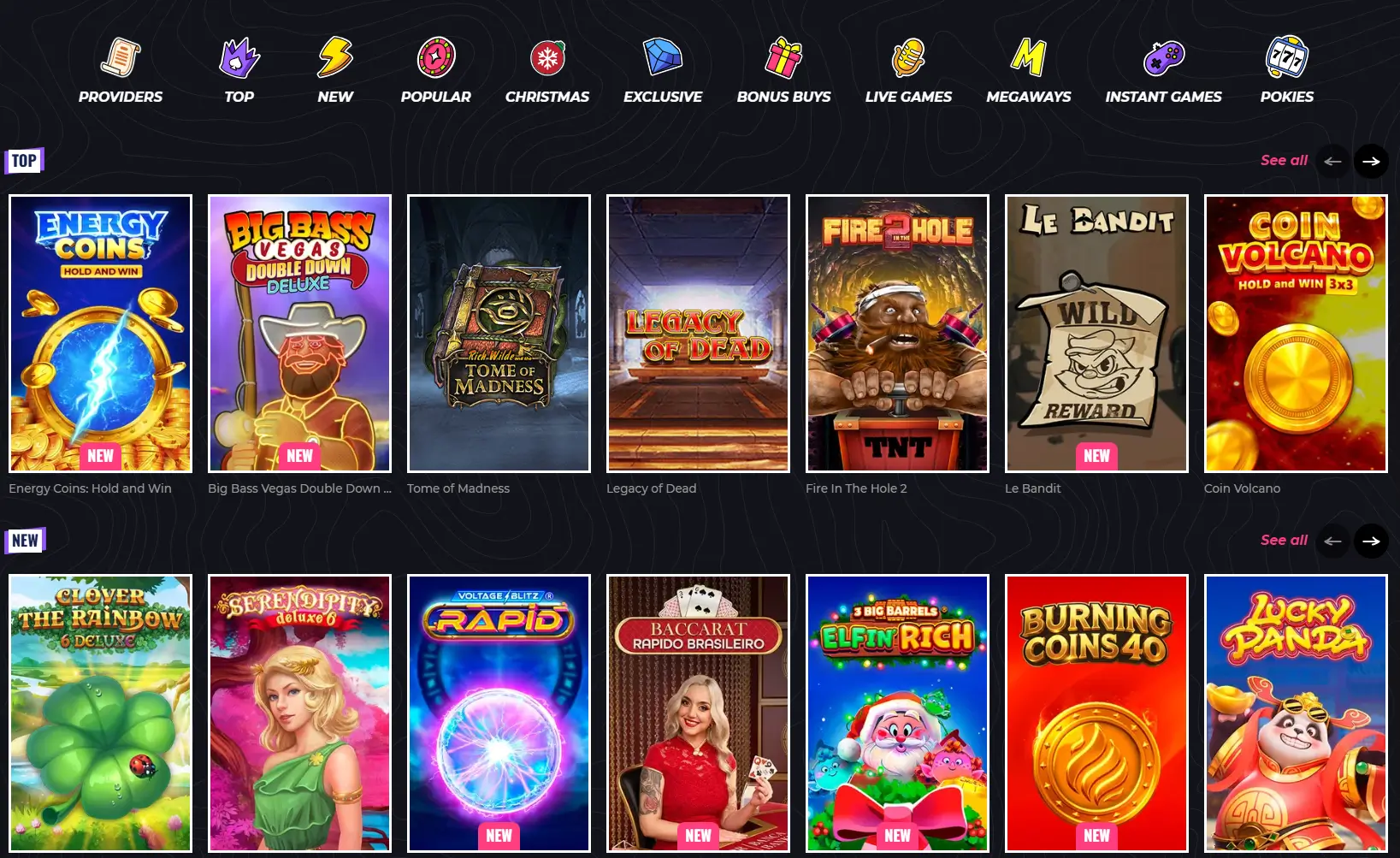 Lobby de machines à sous Lunubet Casino avec jeux populaires et exclusifs